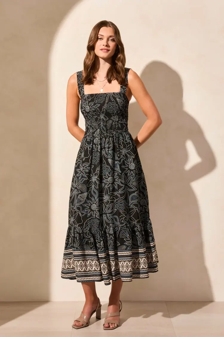 Tribal Tribal 937O Lined Sleeveless Dress with Ruching Top