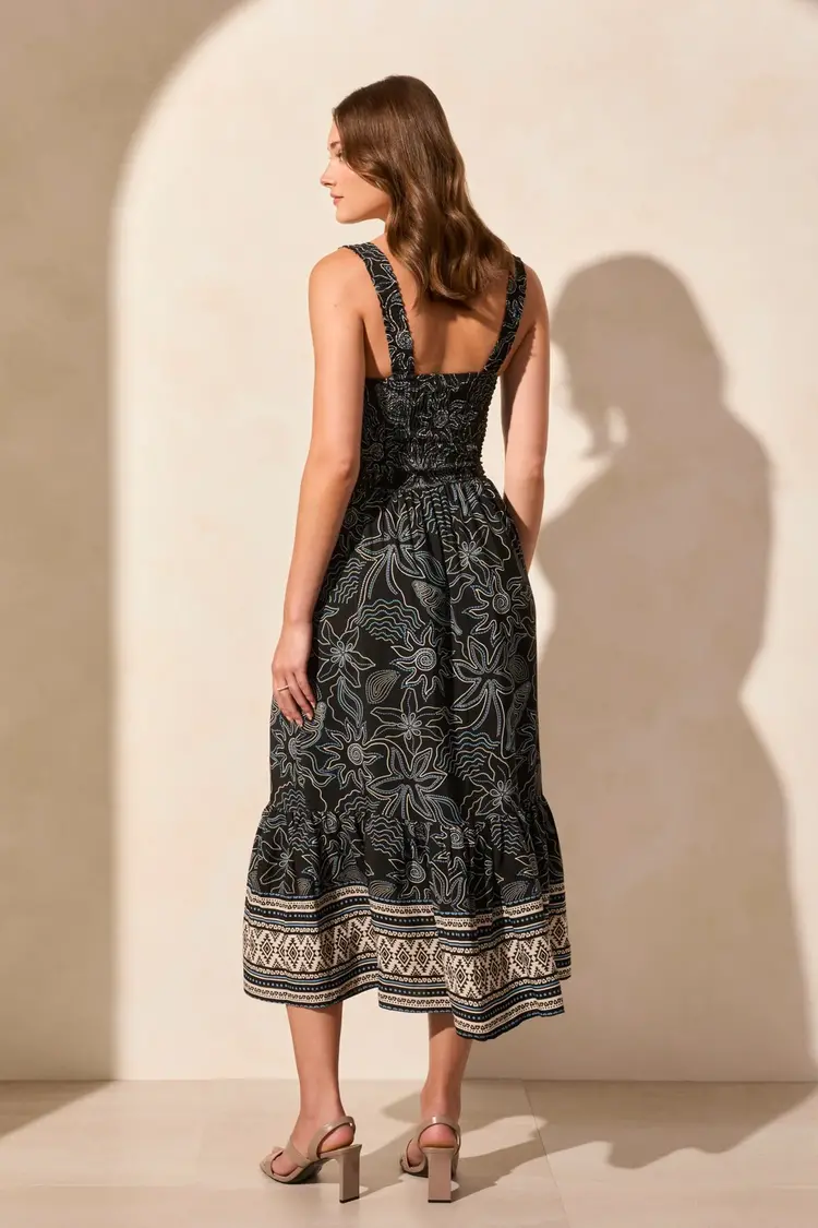 Tribal Tribal 937O Lined Sleeveless Dress with Ruching Top