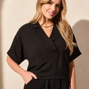 Tribal Tribal 5739O Flowy Popover Short Sleeve Shirt