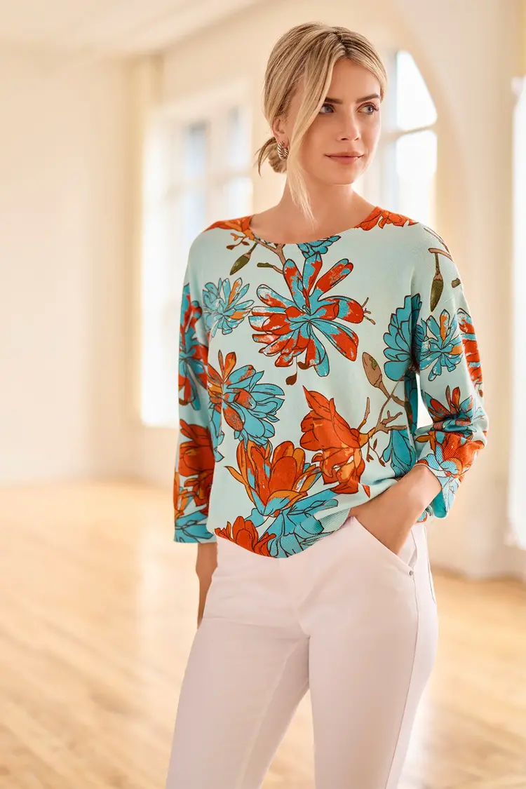 Tribal Tribal 3/4 Sleeve Crew Neck Sweater 2175O