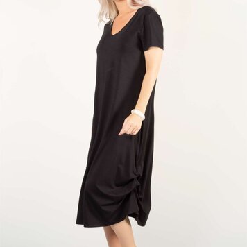 Pure Essence Pure Essence 210-5018 Bamboo V Neck Short Sleeve Dress With Side Bustles