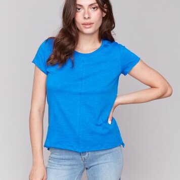 Charlie B Charlie B Short Sleeve Round Neck Organic Cotton Slub Tee C1310X
