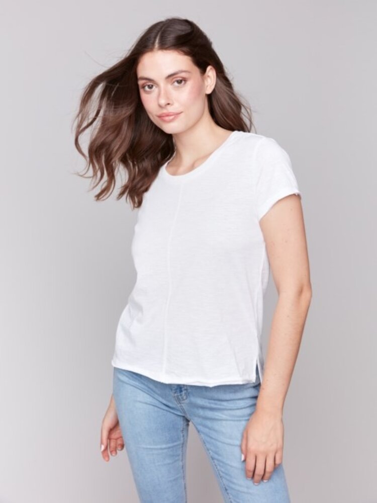 Charlie B Charlie B Short Sleeve Round Neck Organic Cotton Slub Tee C1310X
