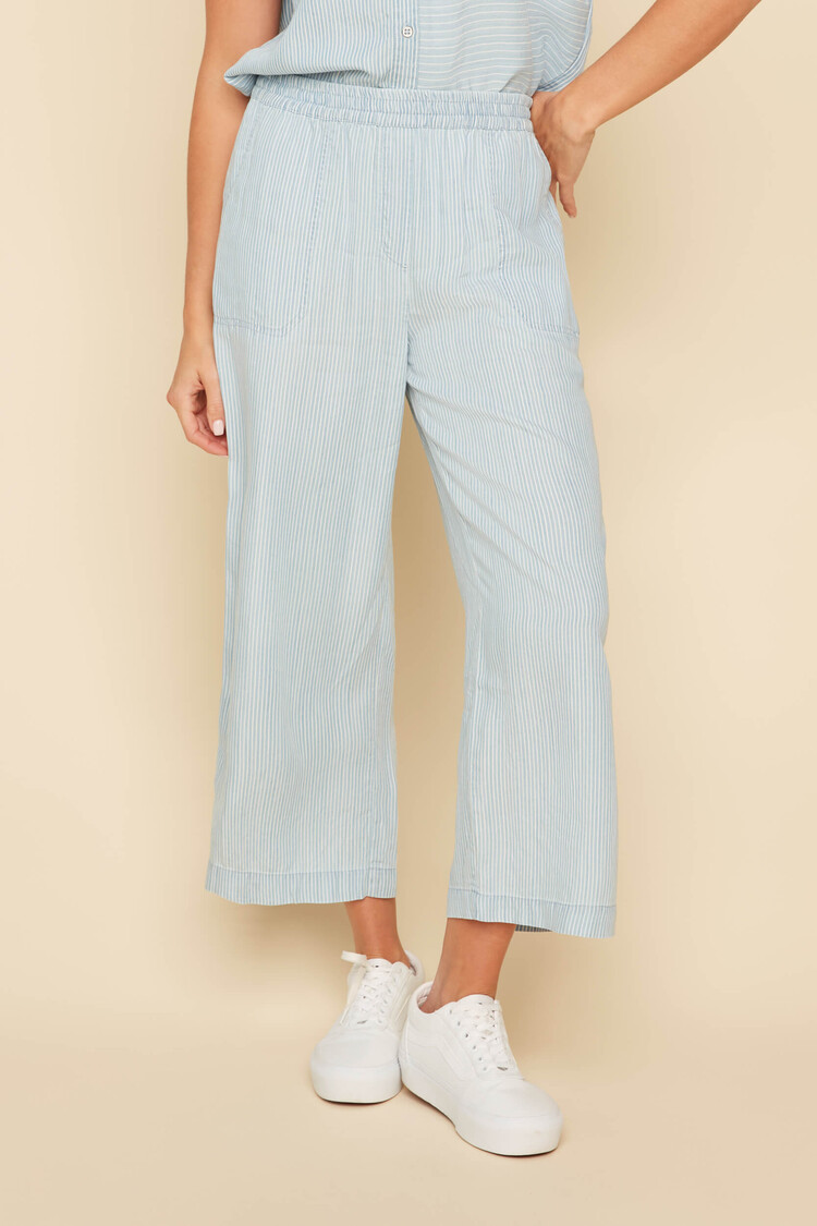 Renuar Renuar Pull On Striped Woven Cropped Pant R8188