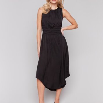 Charlie B Charlie B Crew Neck Dress W/ Elastic Ruched Waistband C3175