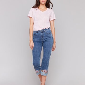 Charlie B Charlie B Embroidered Roll Up Cuff Pant C5334