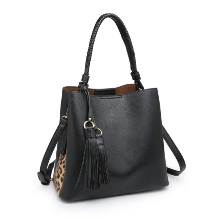 Jen & Co Jen & Co Olivia Animal Print Contrast Hobo Bag with Braided Strap M1895