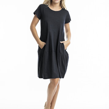Orientique Short Sleeve Round Neck Dress W/ Pockets 1134