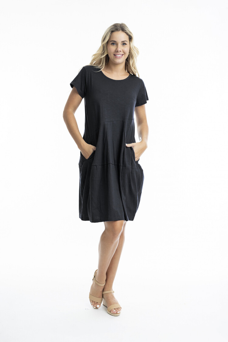 Orientique Short Sleeve Round Neck Dress W/ Pockets 1134