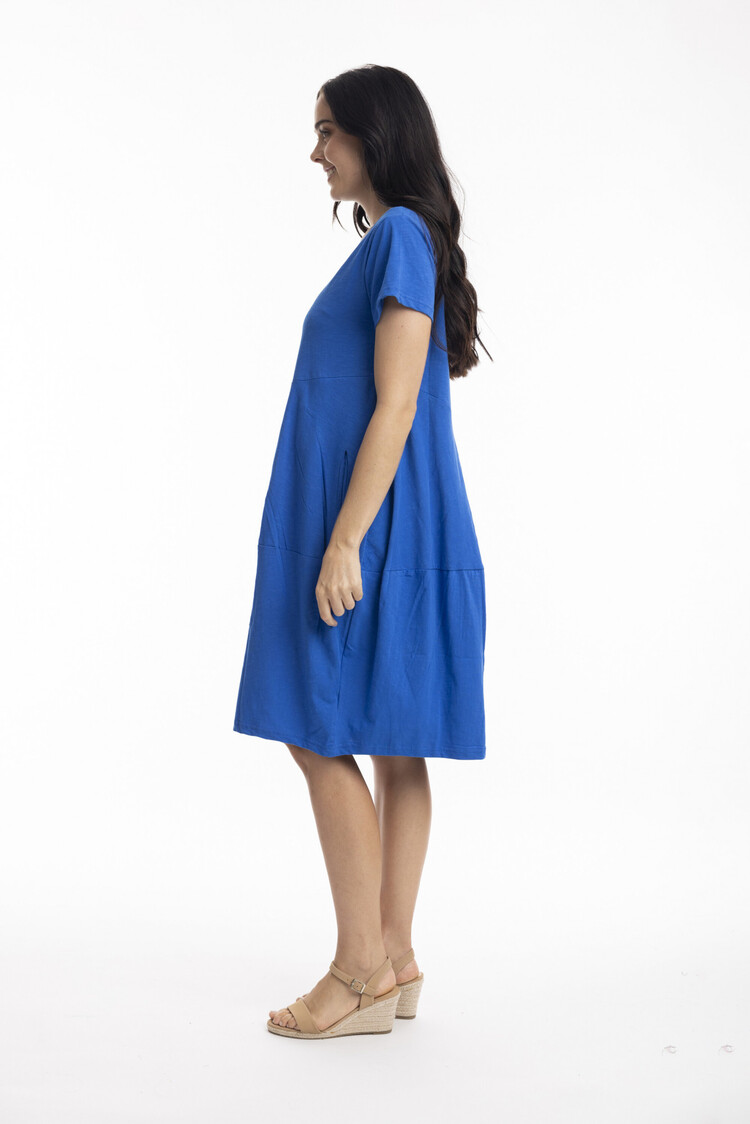 Orientique Short Sleeve Round Neck Dress W/ Pockets 1134