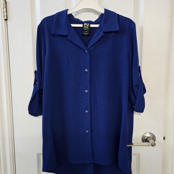 Pure Essence Pure Essence Button Front Blouse with 3/4 Roll Tab Sleeve 256-4999