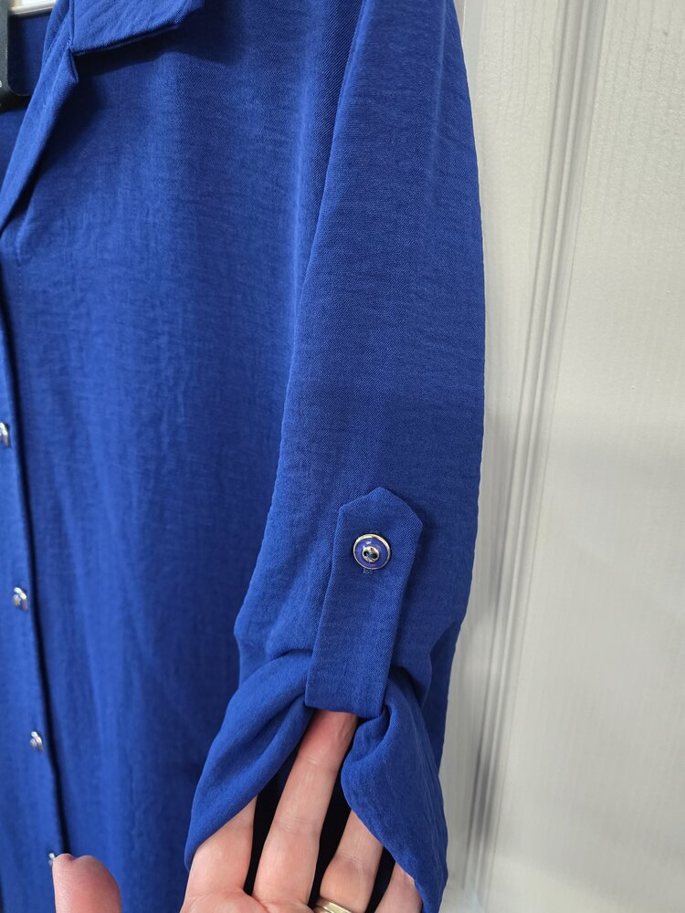 Pure Essence Pure Essence Button Front Blouse with 3/4 Roll Tab Sleeve 256-4999