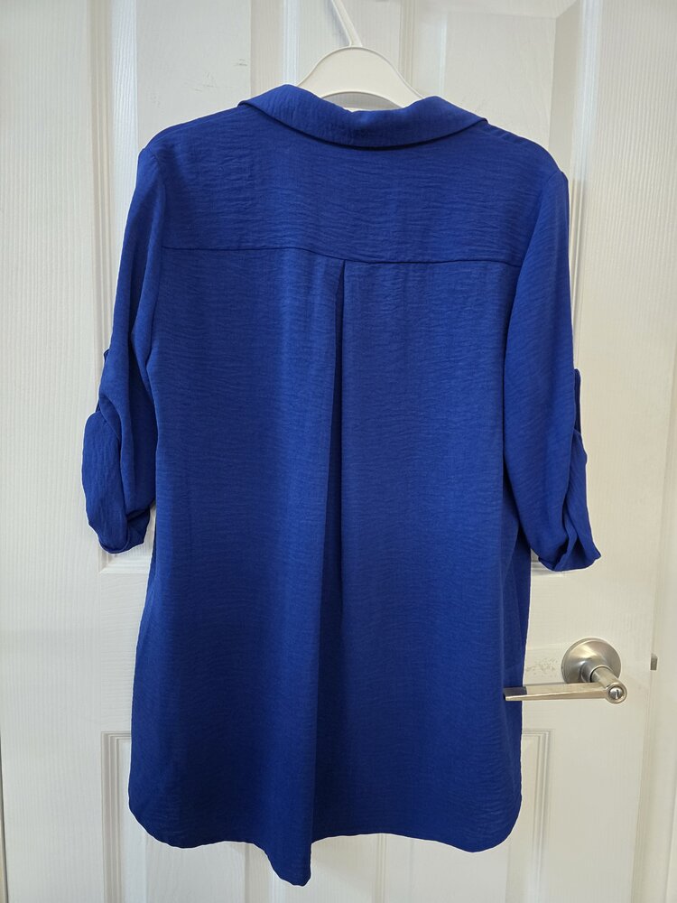 Pure Essence Pure Essence Button Front Blouse with 3/4 Roll Tab Sleeve 256-4999