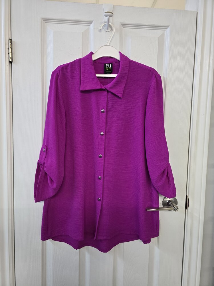 Pure Essence Pure Essence Button Front Blouse with 3/4 Roll Tab Sleeve 256-4999