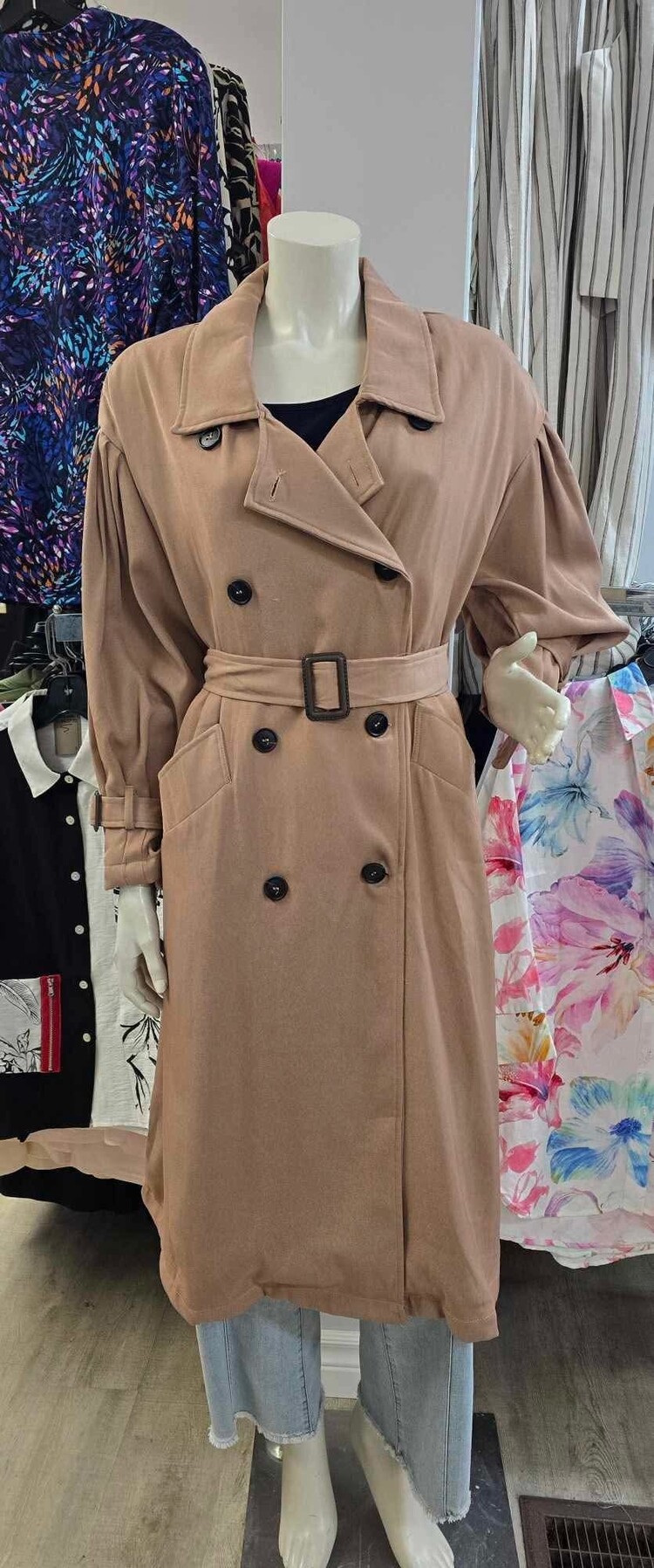 Button Up Trench Coat W/ Waistband HY255