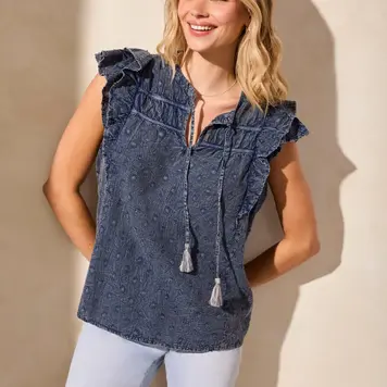 Tribal Tribal Frill Sleeve Blouse W/ Tie Neck Detail 5826O