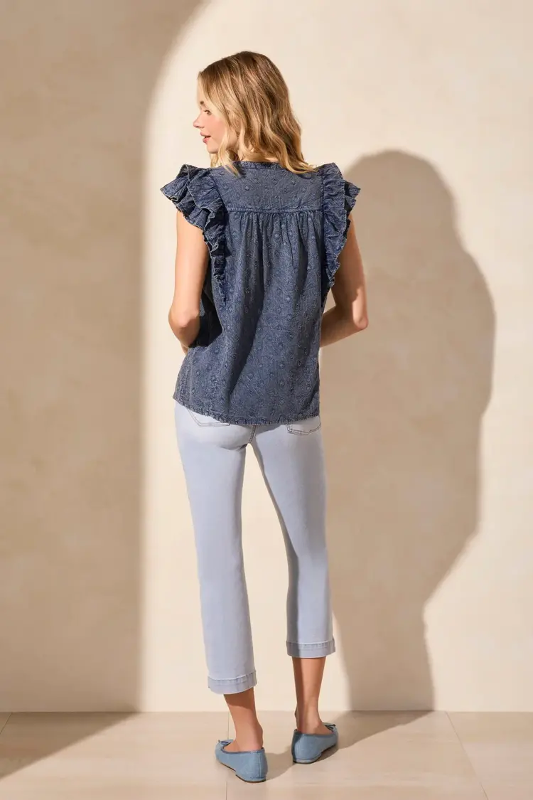 Tribal Tribal Frill Sleeve Blouse W/ Tie Neck Detail 5826O