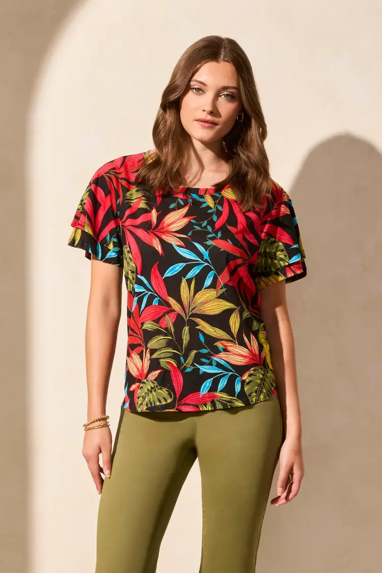 Tribal Tribal 2029O Linen Blend Ruffle Sleeve Top