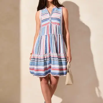 Tribal Tribal 5386O Sleeveless Tiered Striped Dress