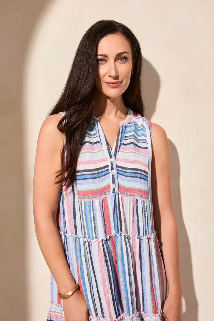 Tribal Tribal 5386O Sleeveless Tiered Striped Dress