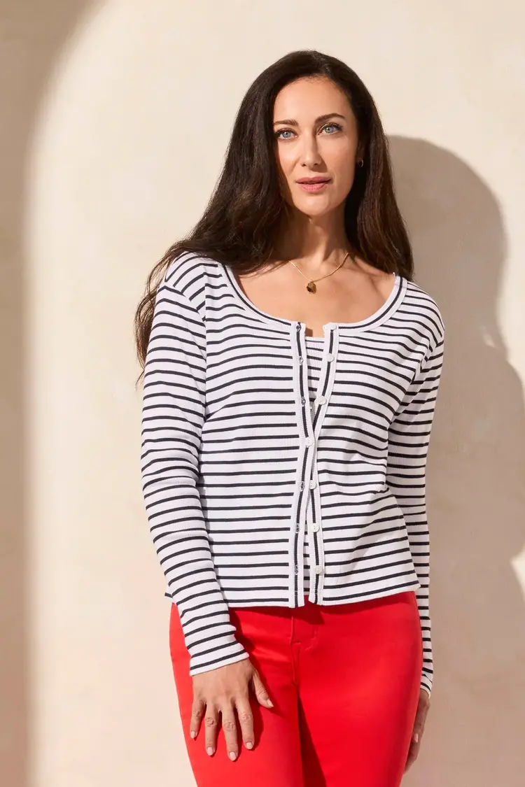 Tribal Tribal Wear 2 Ways Crew Neck W/ Button Detail 5817O