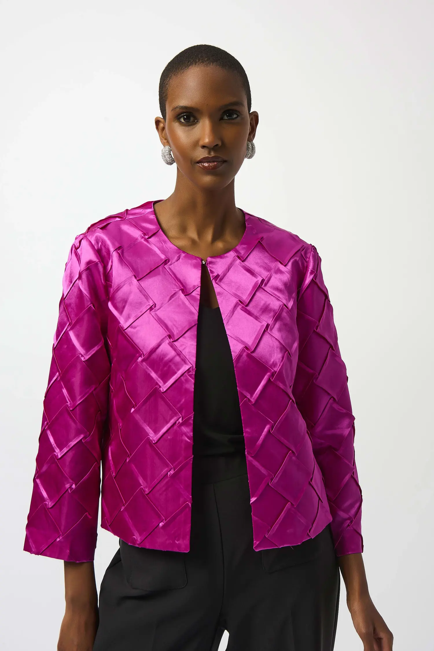 Joseph Ribkoff Textured Satin Collarless Jacket 253997 - Main