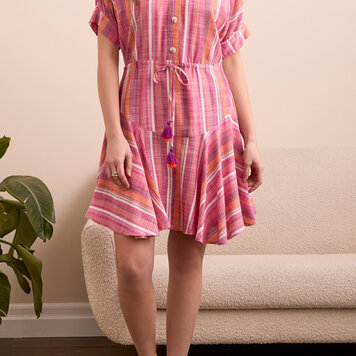 Tribal Tribal Short Sleeve Dress W/ Flowy Skirt 5874O