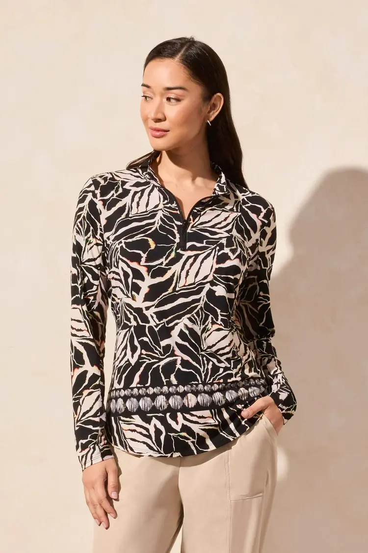 Tribal 1410O Long Sleeve Mock Neck Top with Side Slits