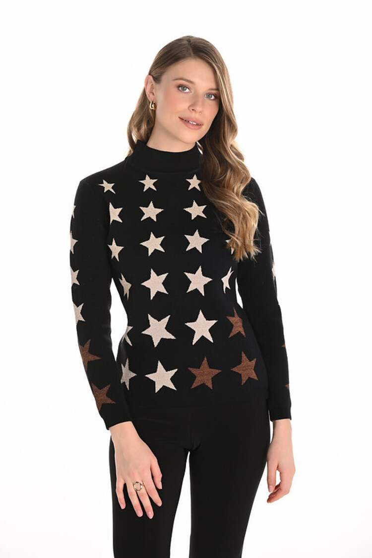 Frank Lyman Frank Lyman Knit Mock Neck Sweater W/ Star Print 253853