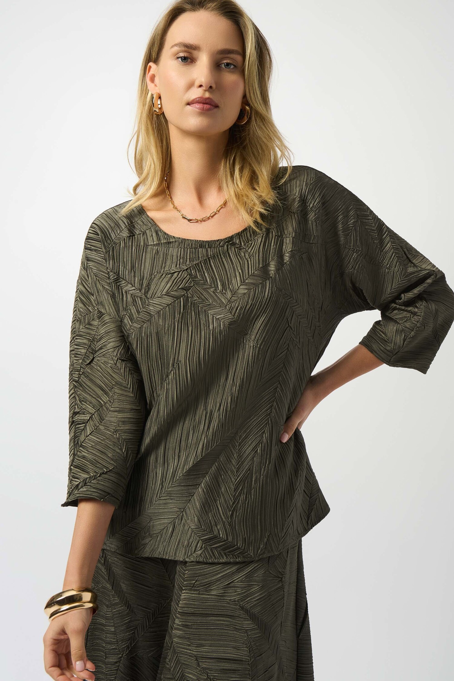 Joseph Ribkoff 253002 Pleated Satin Boxy Top - Main Street
