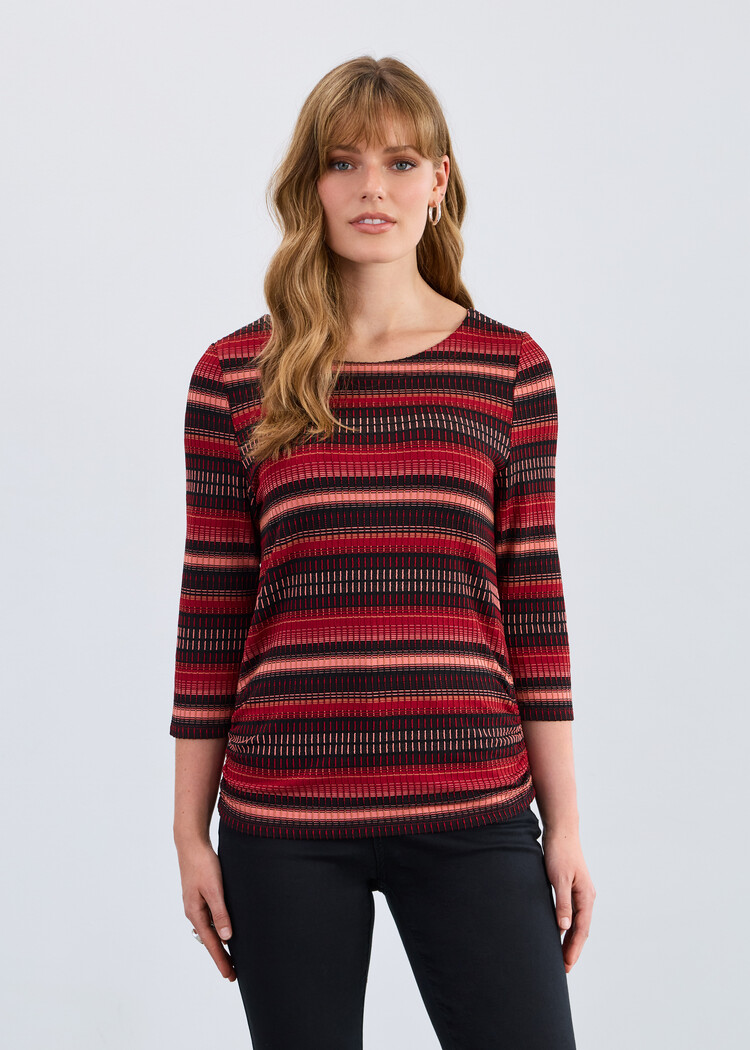 French Dressing Jeans French Dressing Ruched Side Round Neck 3/4 Sleeve Top 3245109