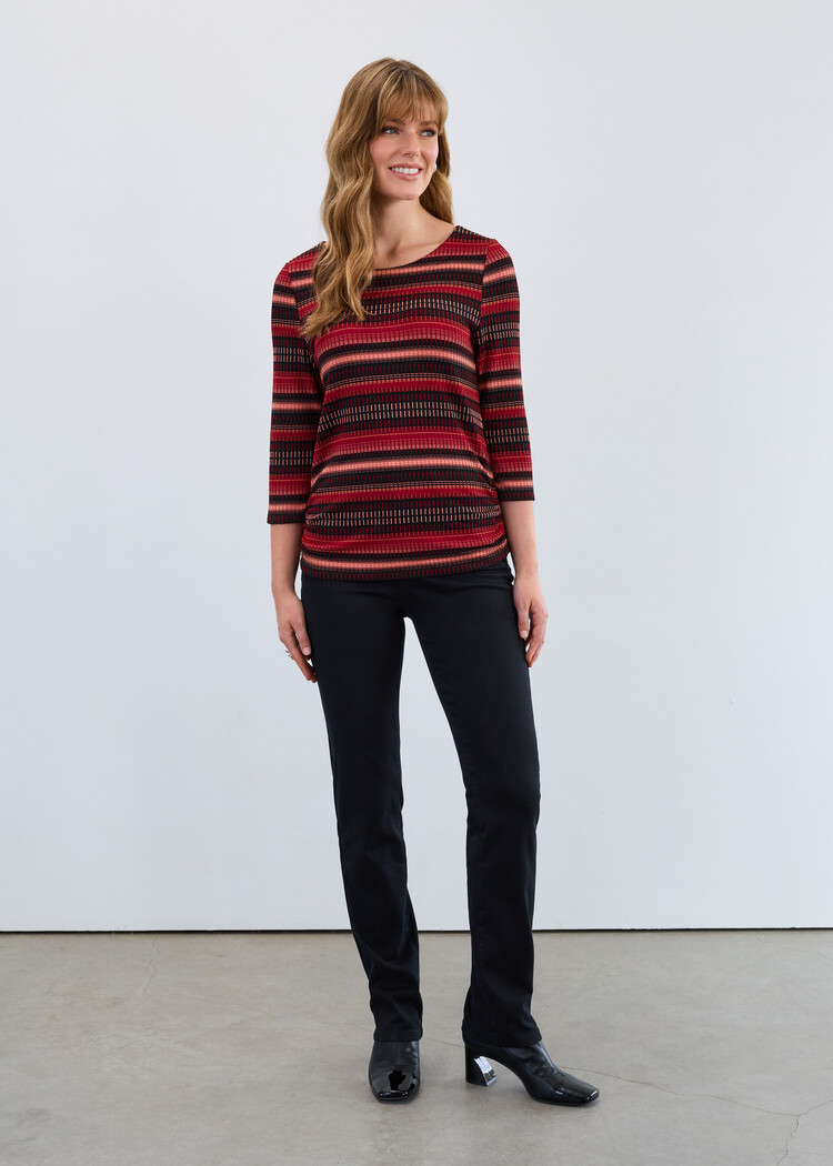 French Dressing Jeans French Dressing Ruched Side Round Neck 3/4 Sleeve Top 3245109