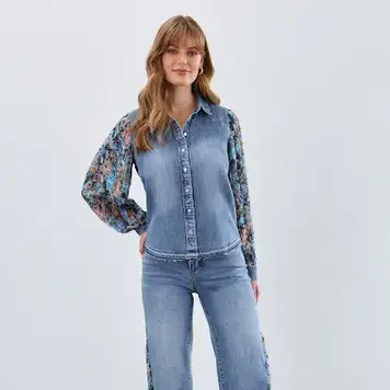 French Dressing Jeans French Dressing Jeans 7211853 Pleated Sleeve Chambray Shirt