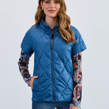 French Dressing Jeans French Dress Jeans Mixed Media Cap Sleeve Zip Up Jacket 1338108