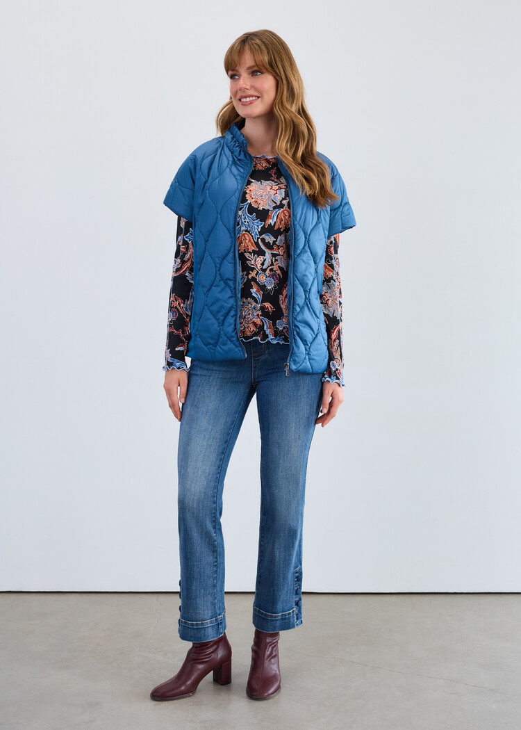 French Dressing Jeans French Dress Jeans Mixed Media Cap Sleeve Zip Up Jacket 1338108