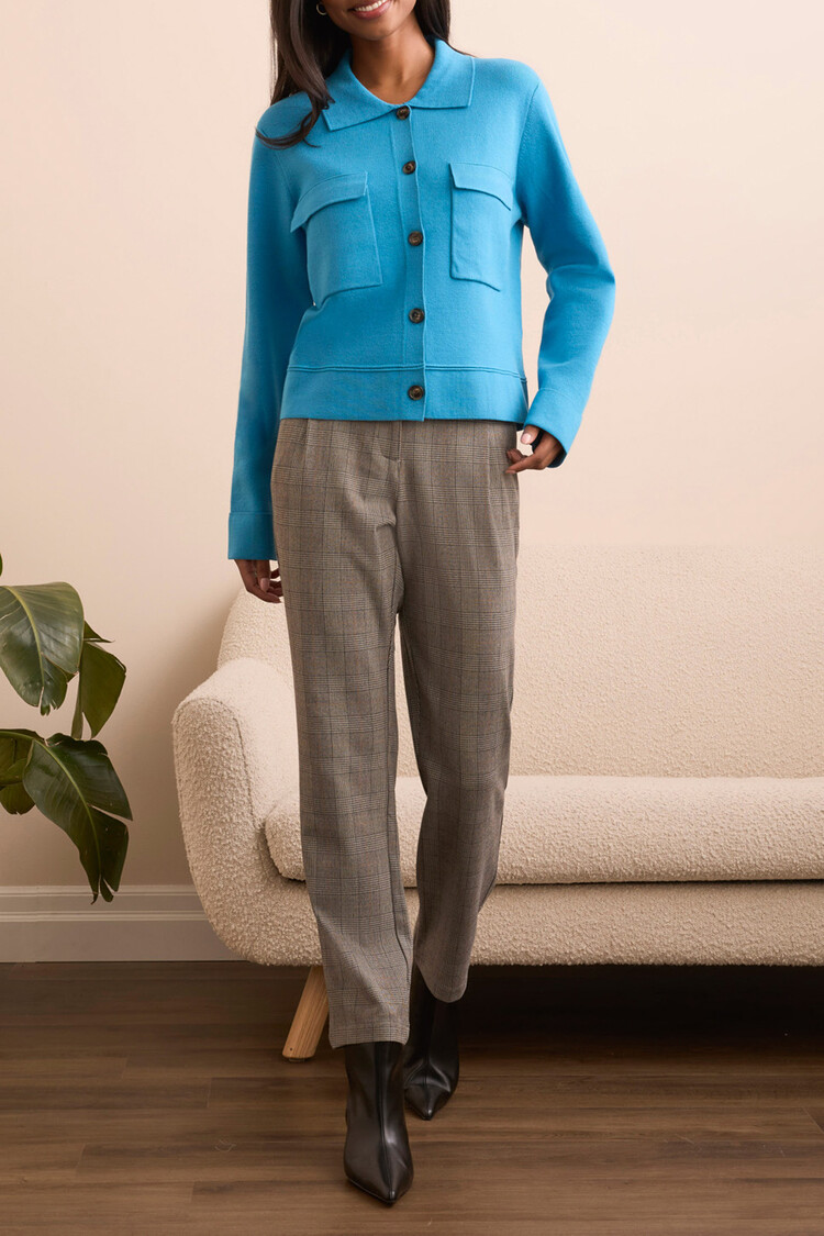 Tribal Tribal L/S Sweater Cardigan W/Collar & Pockets 1930O