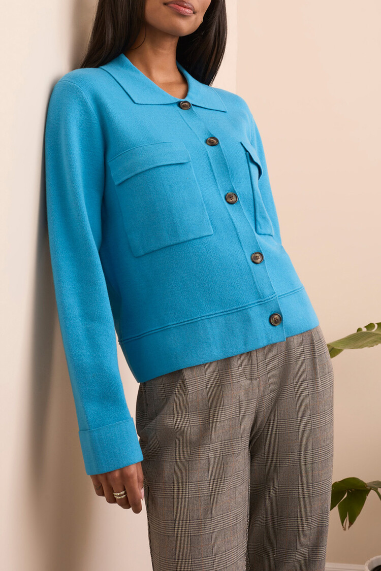 Tribal Tribal L/S Sweater Cardigan W/Collar & Pockets 1930O