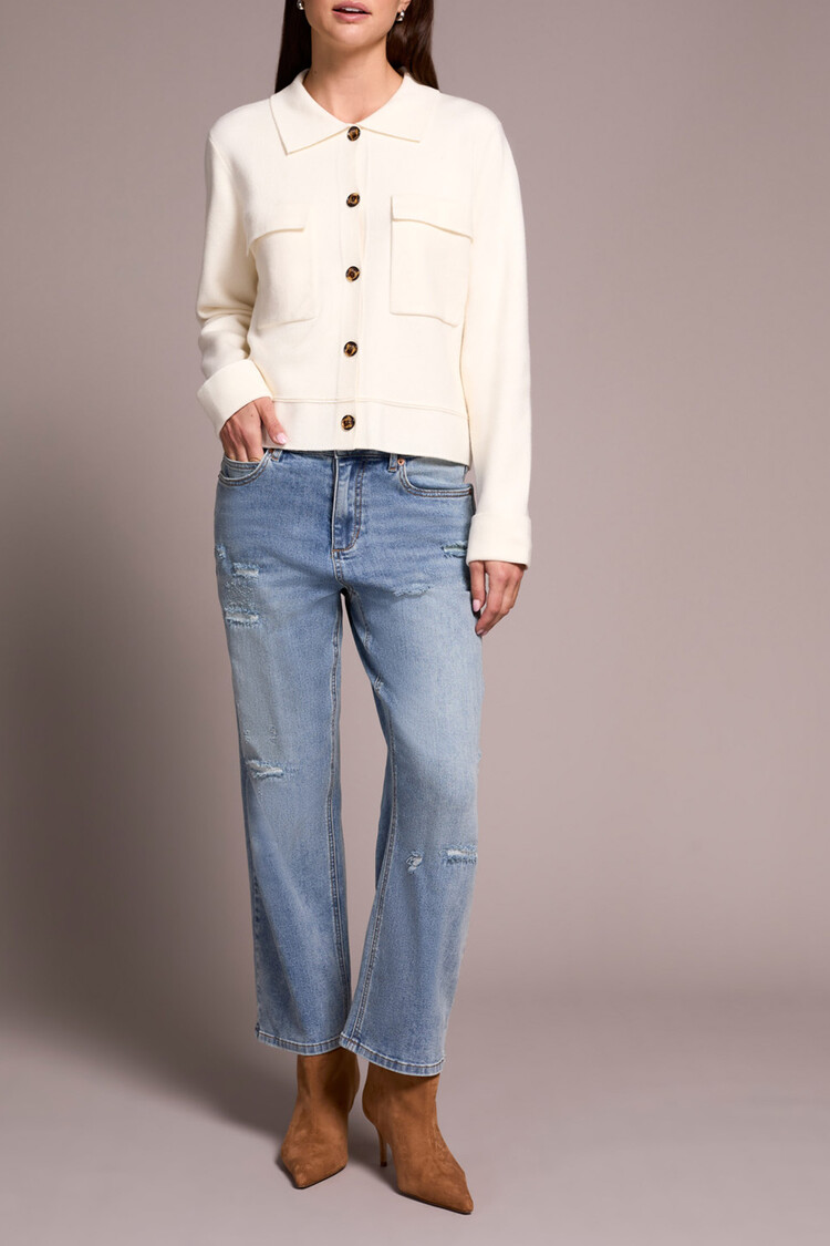 Tribal Tribal L/S Sweater Cardigan W/Collar & Pockets 1930O