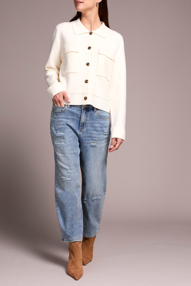 Tribal Tribal L/S Sweater Cardigan W/Collar & Pockets 1930O