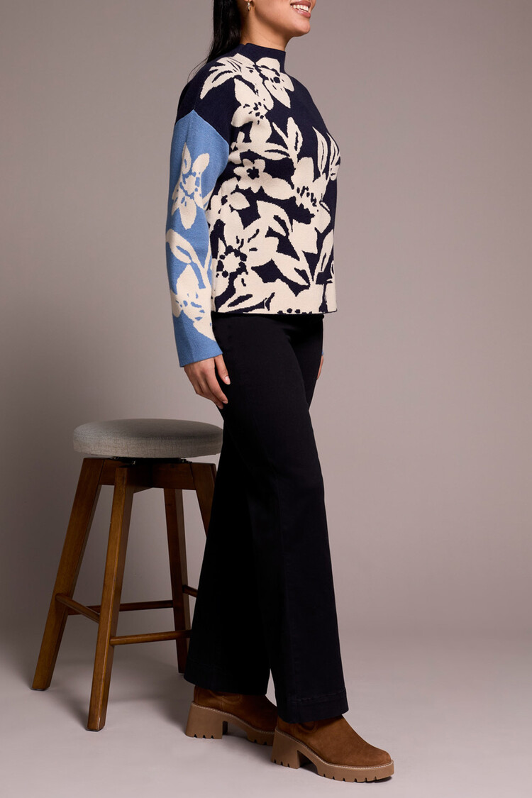 Tribal Tribal 1542O Double Knit Funnel Neck Sweater