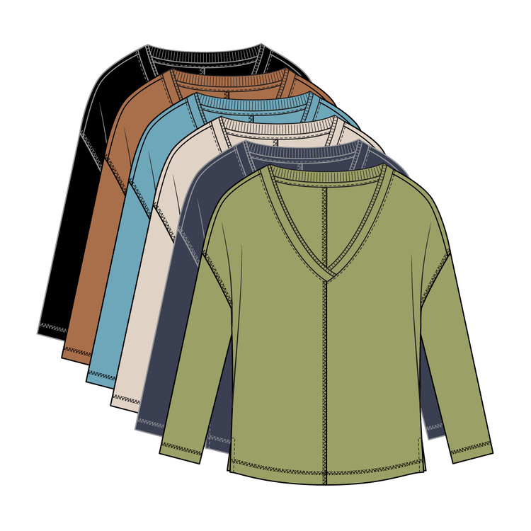 Tribal Tribal L/S V Neck Top W/Flatlock 2282O