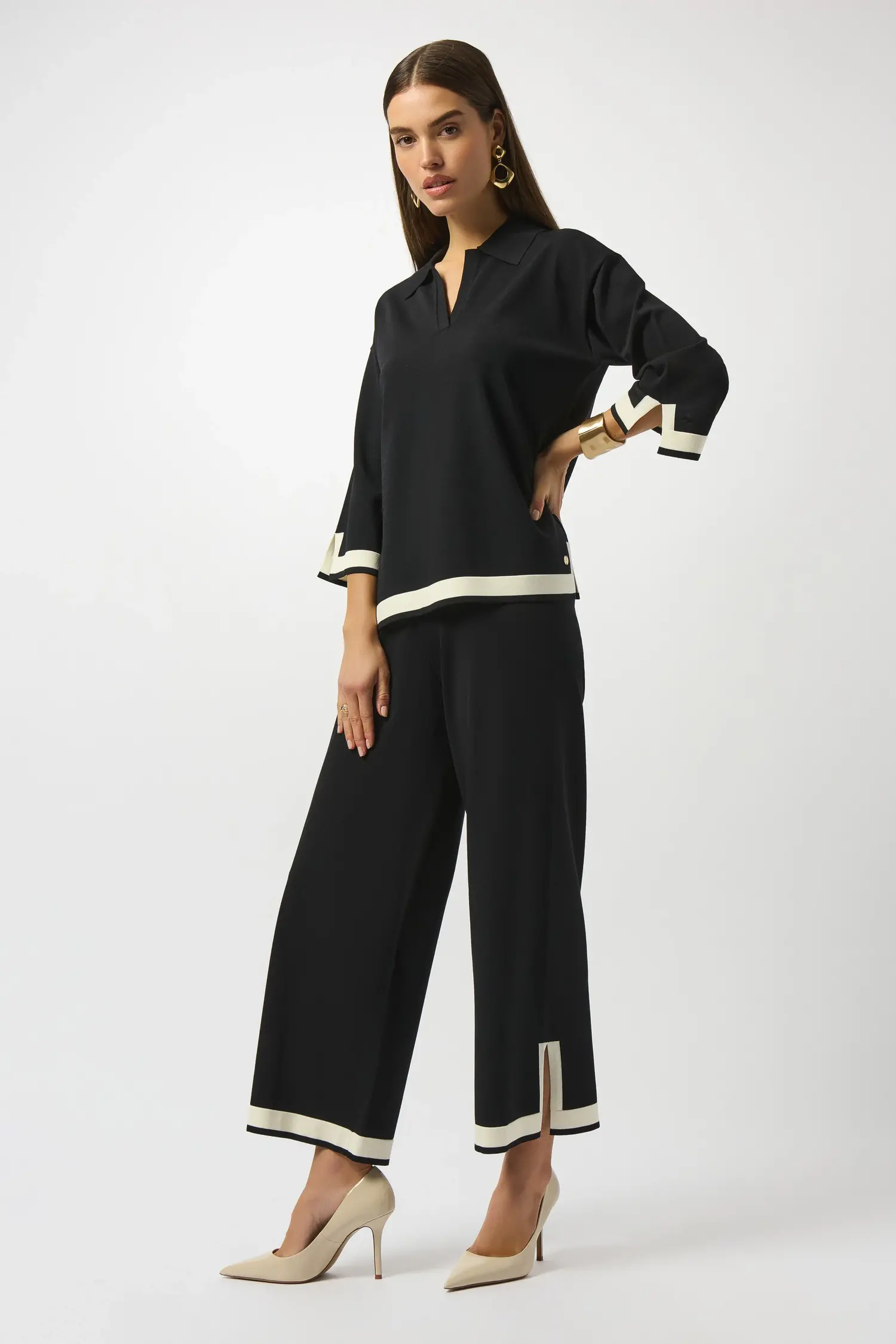 Joseph Ribkoff Sweater Knit Colour Block Culotte Pants 253910