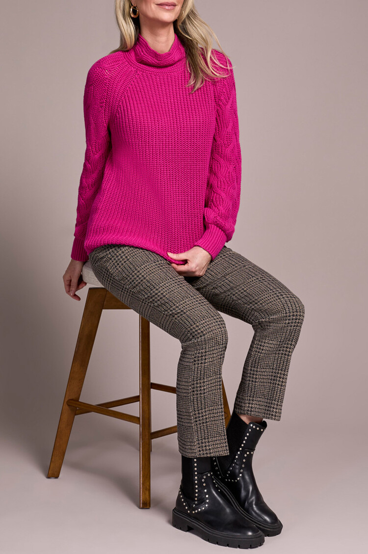 Tribal Tribal Long Sleeve Cable Mock Neck Sweater 2256O