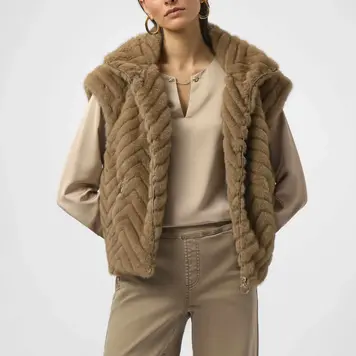 Joseph Ribkoff Joseph Ribkoff Chevron Faux Fur Mock Neck Vest 254906