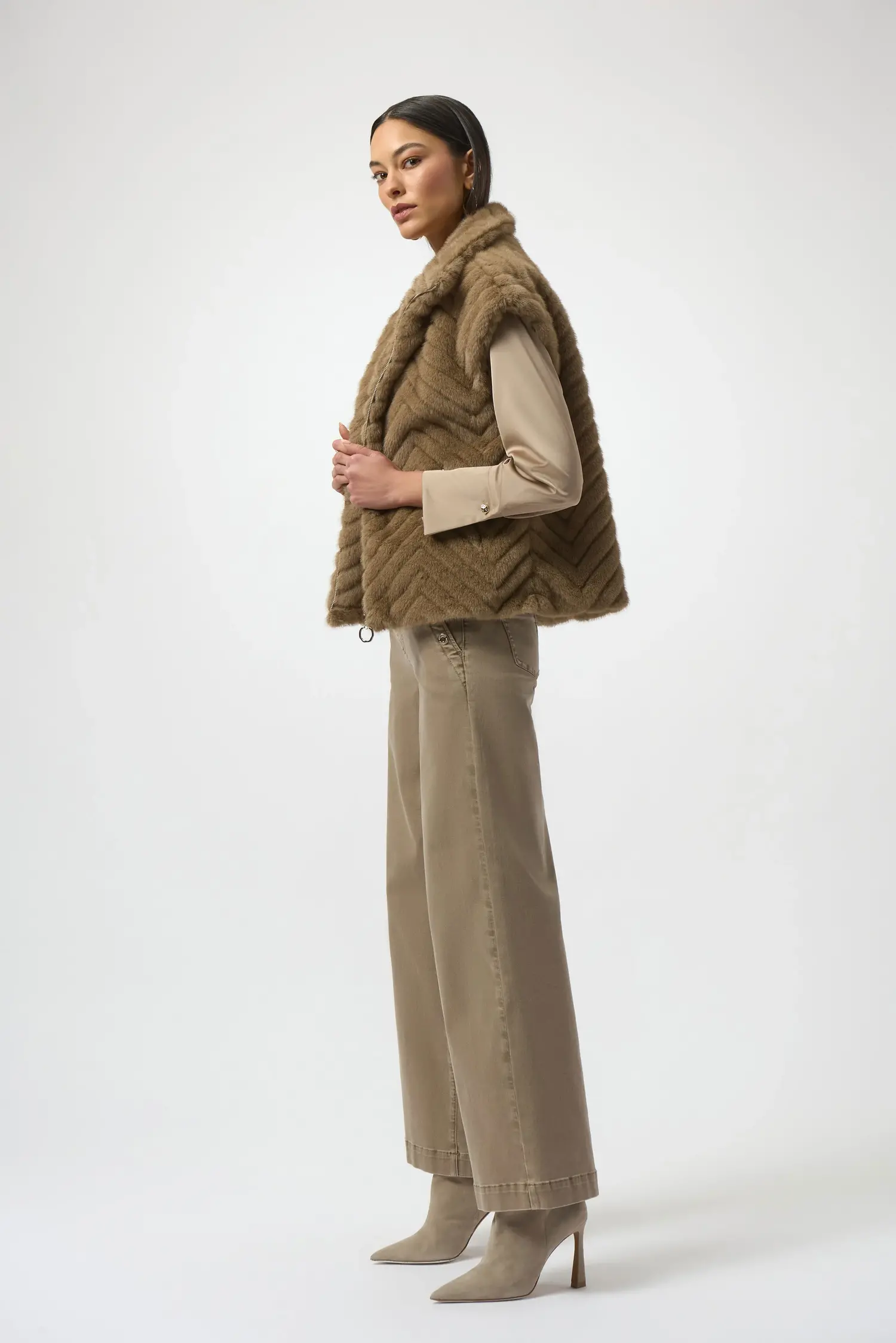 Joseph Ribkoff Chevron Faux Fur Mock Neck Vest 254906 - Main