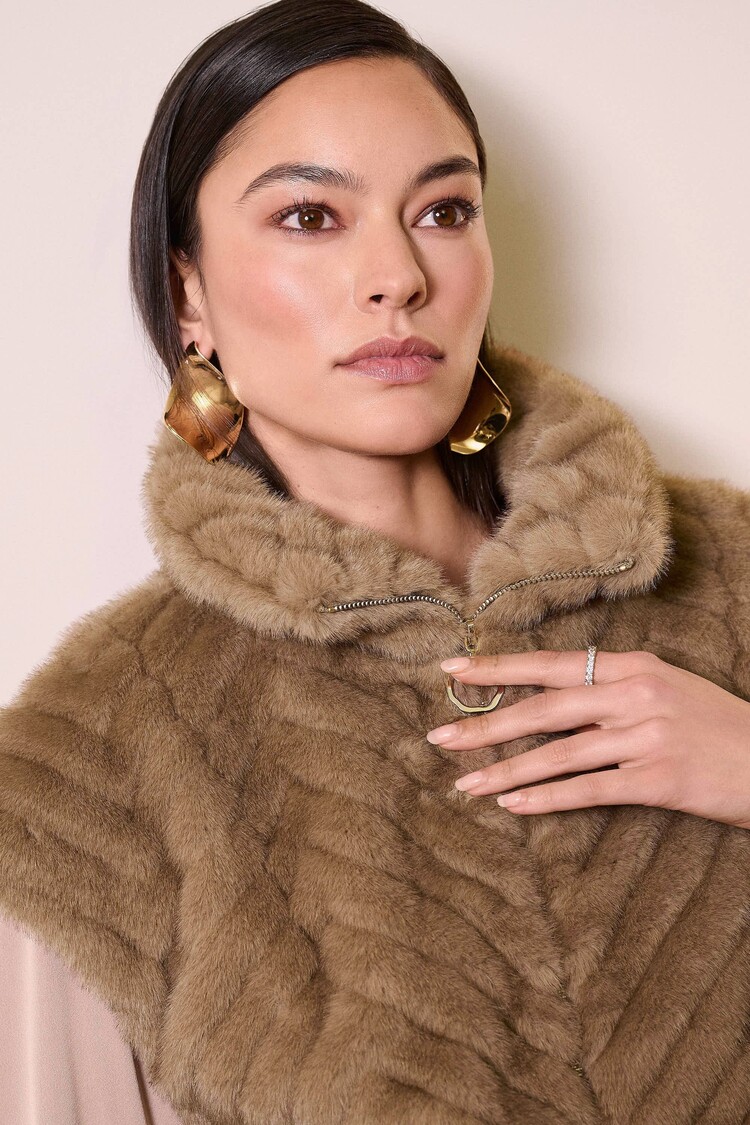 Joseph Ribkoff Joseph Ribkoff Chevron Faux Fur Mock Neck Vest 254906