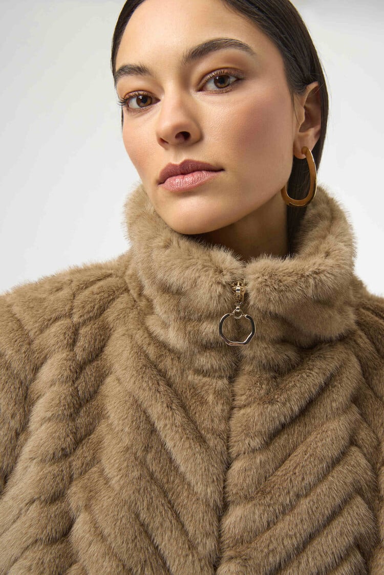 Joseph Ribkoff Joseph Ribkoff Chevron Faux Fur Mock Neck Vest 254906