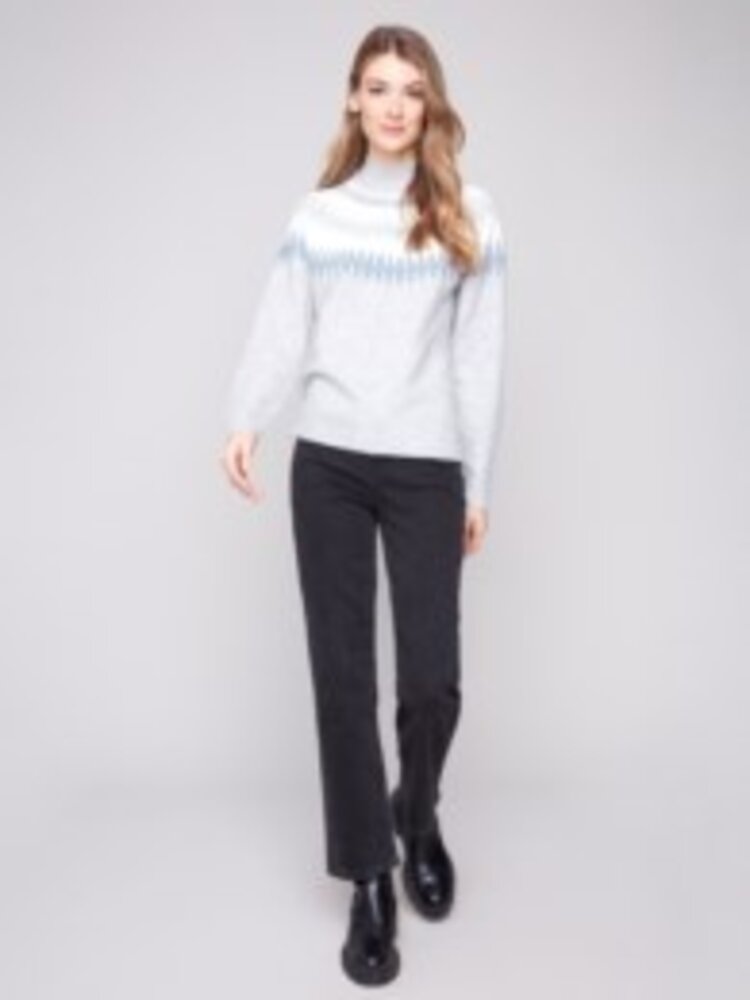 Charlie B Charlie B Jacquard Mock Neck Raglan Sweater C2859