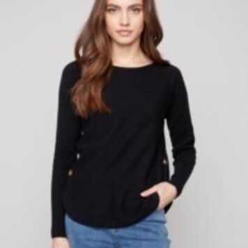 Charlie B Charlie B Long Sleeve Boat Neck Sweater W/ Side Button Detail C2871