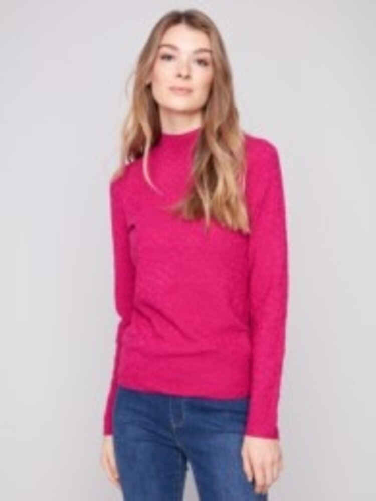 Charlie B Charlie B Long Sleeve Textured Mock Neck Sweater C2861